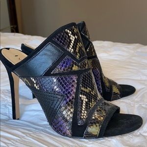 LIKE NEW Via Spiga Multi Snakeskin Mule Heels, 6.5